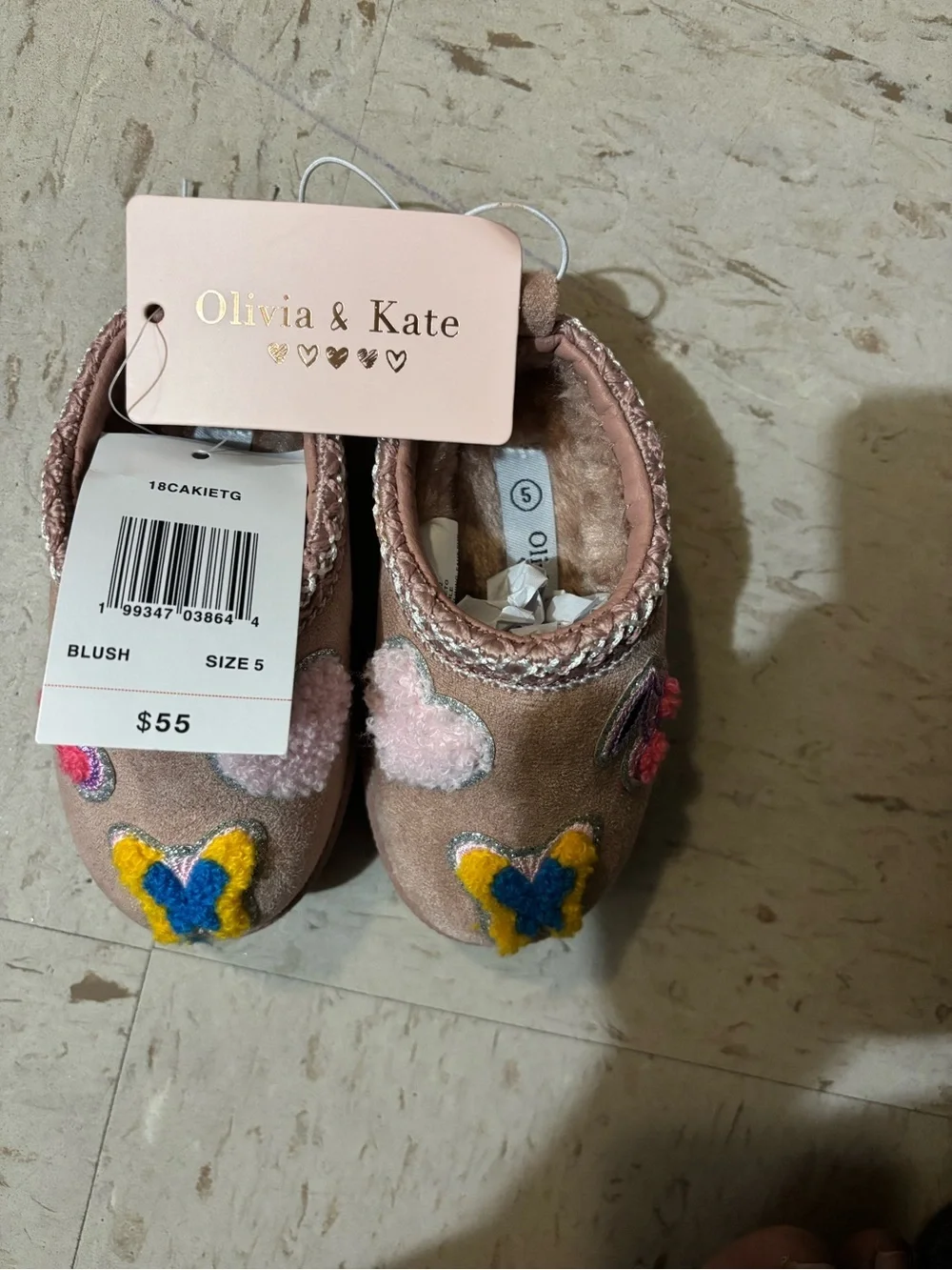 Cozy Pink Butterfly & Heart Slip-On Kids Slippers